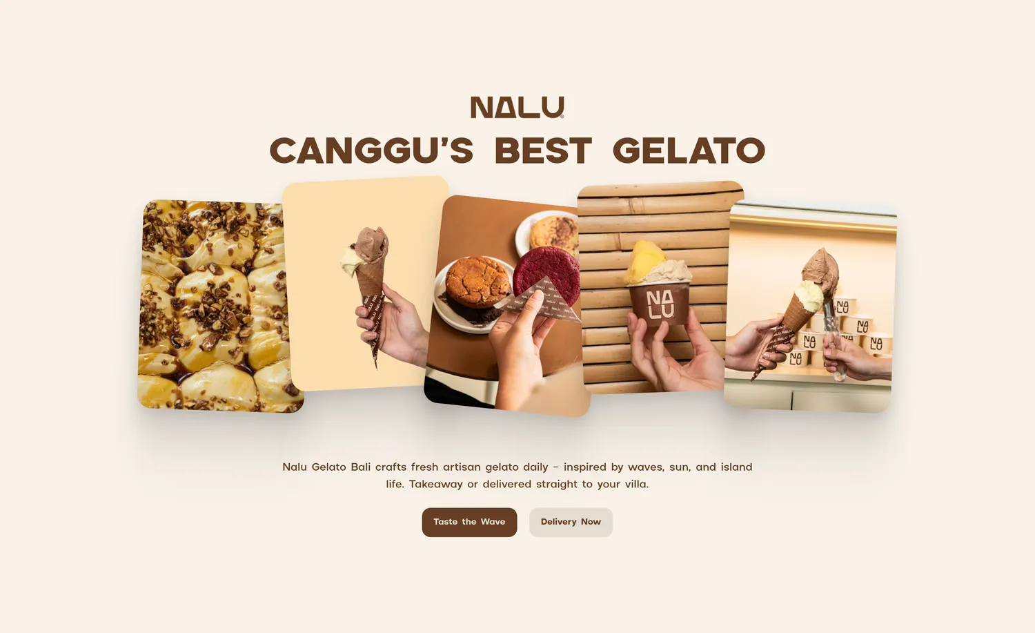 Nalu Gelato homepage — F&B website design Bali by Stefanoes Visual