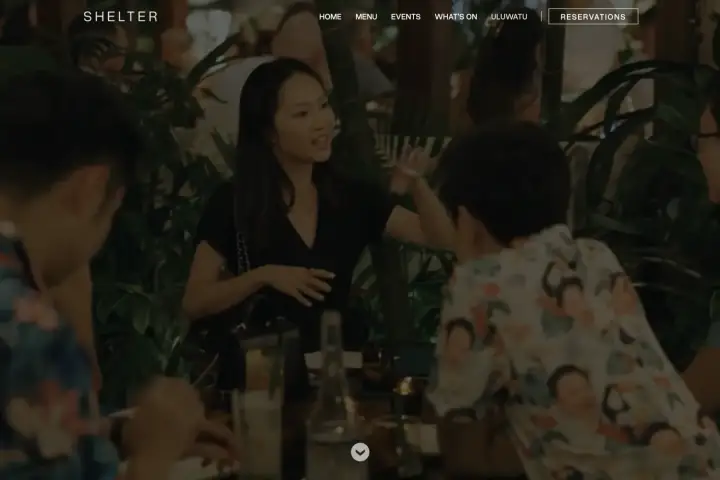 Shelter Bali restaurant homepage — hospitality website design Bali by Stefanoes Visual